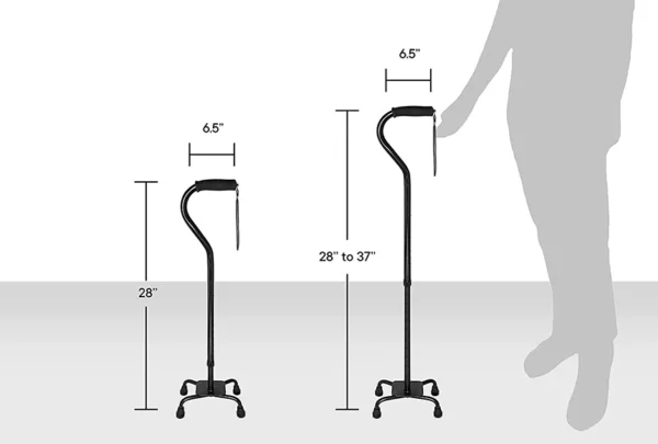 Adjustable height features of quad canes catering to senior comfort and support