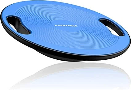 Elderly individual practicing balance with Everymile wobble board