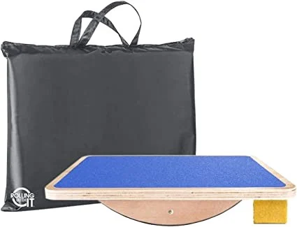 Senior using Rolling With It balance board for stability training