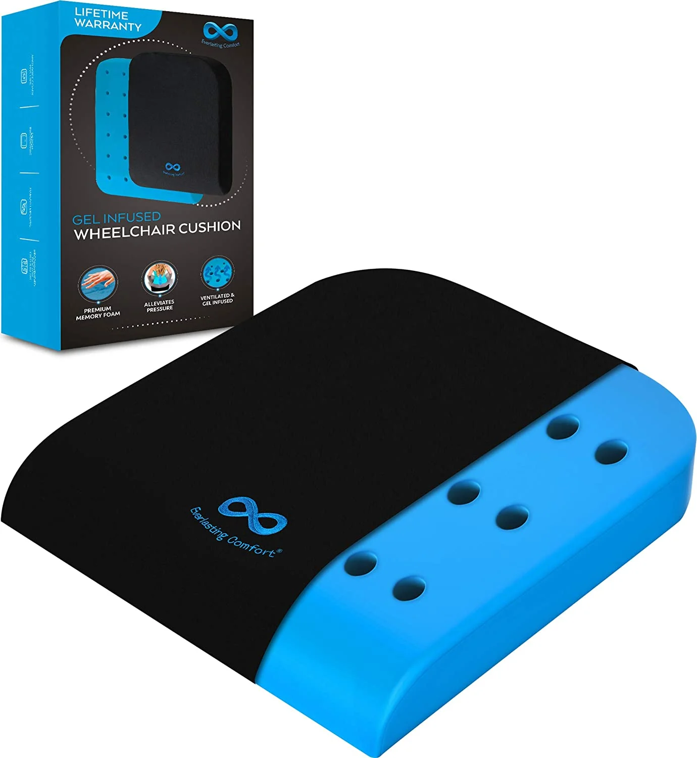 Memory foam seat cushion for wheelchair comfort and support