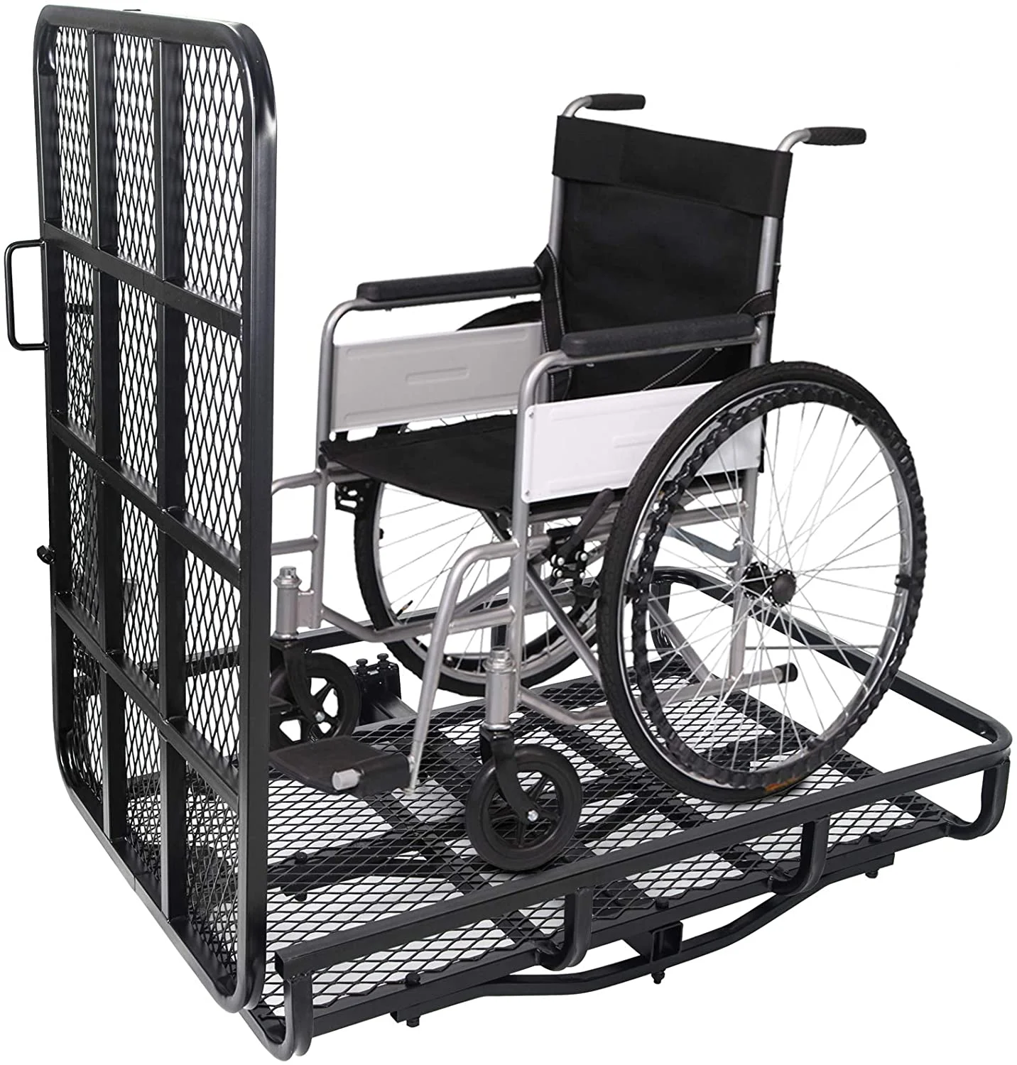 HECASA hitch-mounted wheelchair carrier with loading ramp