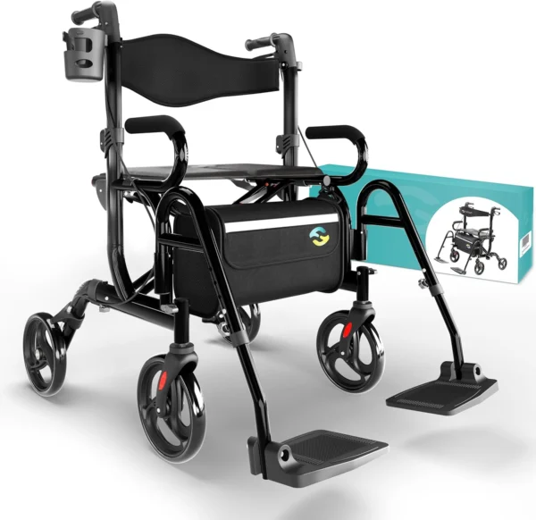 Helavo H1070 2-in-1 Rollator and Wheelchair Combo