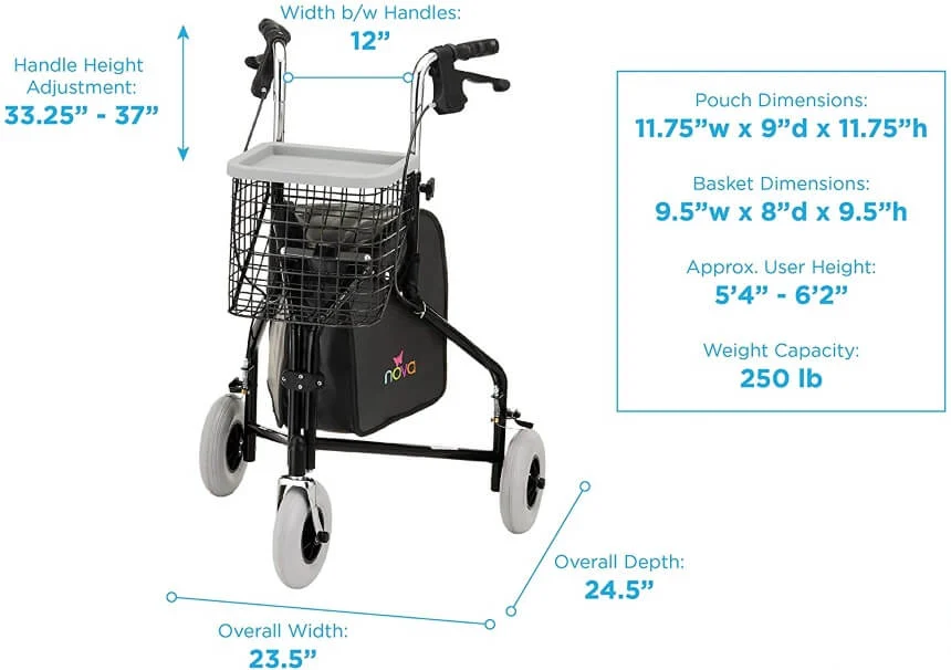 Lightweight Nova 3 wheel walker designed for maneuverability and balance