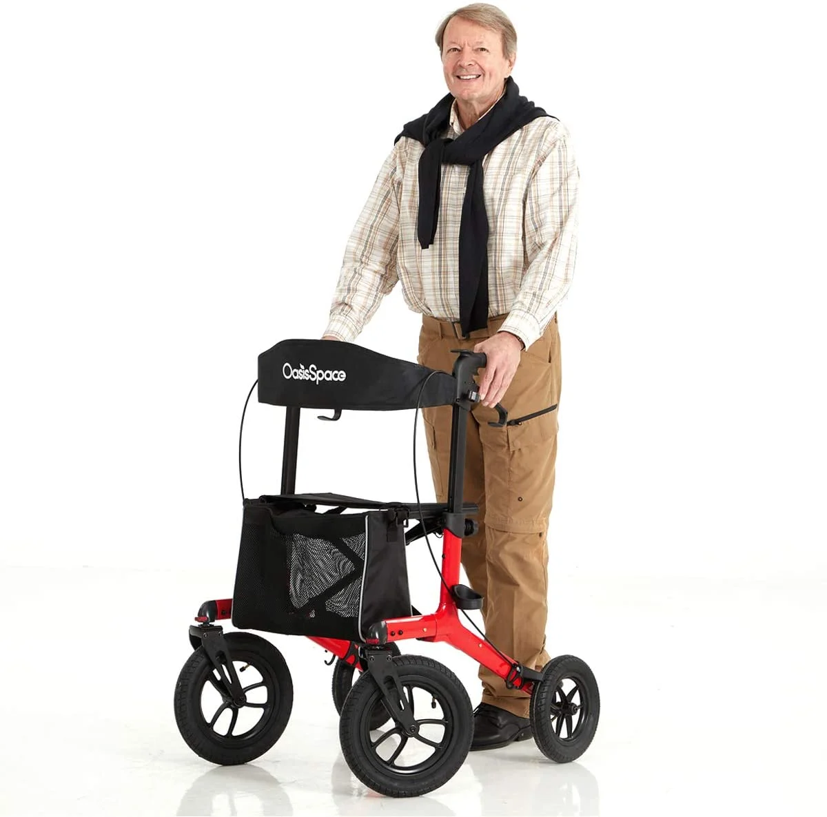 OasisSpace pneumatic rollator walker suitable for all-terrain senior mobility