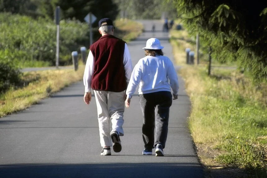 Group of senior citizens participating in a walking club