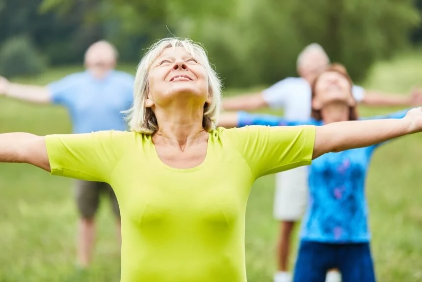 Group of senior citizens participating in a walking club