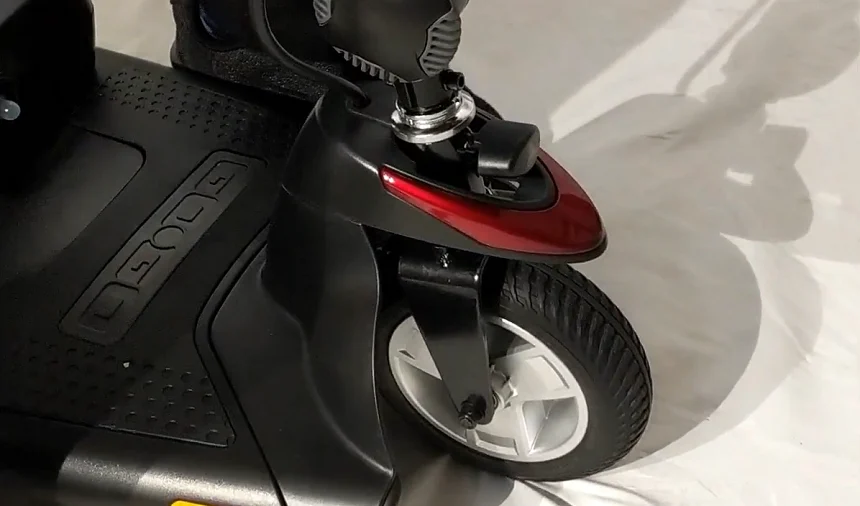 3-wheel Pride Go-Go Elite Traveller mobility scooter offering tight turning radius for senior mobility