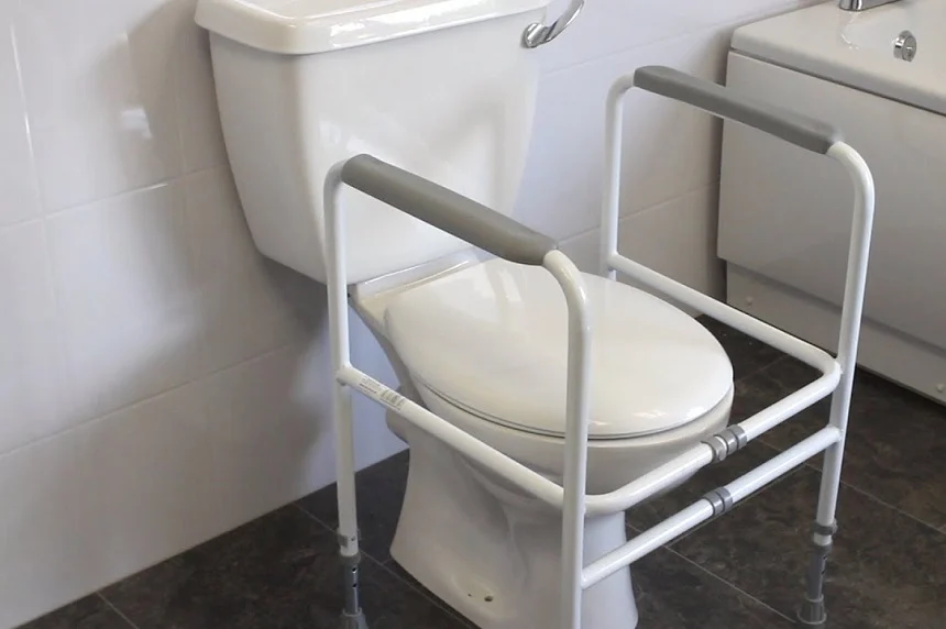 Toilet safety rails providing support and stability for seniors